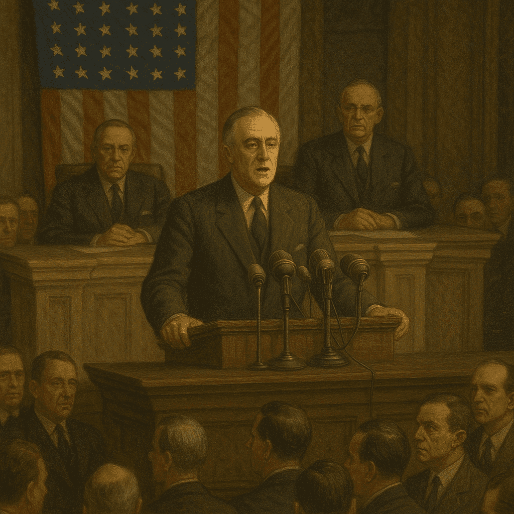 President Roosevelt addressing Congress on December 8, 1941