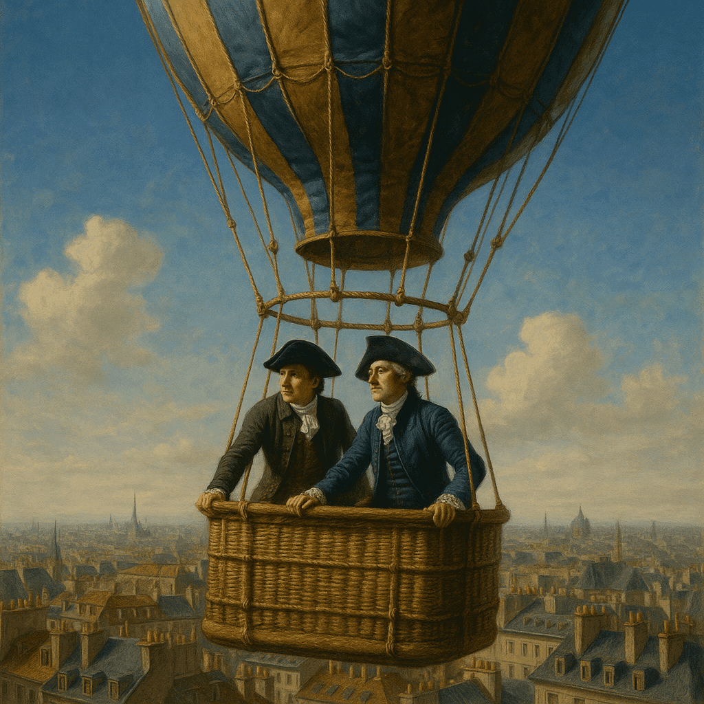 The Montgolfier hot air balloon rising above Paris