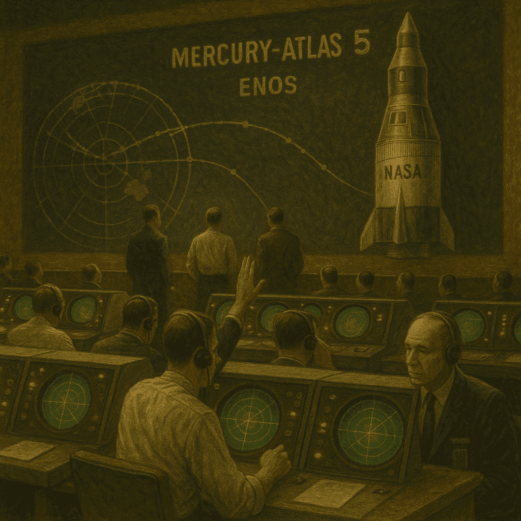 Enos the chimpanzee preparing for his orbital mission